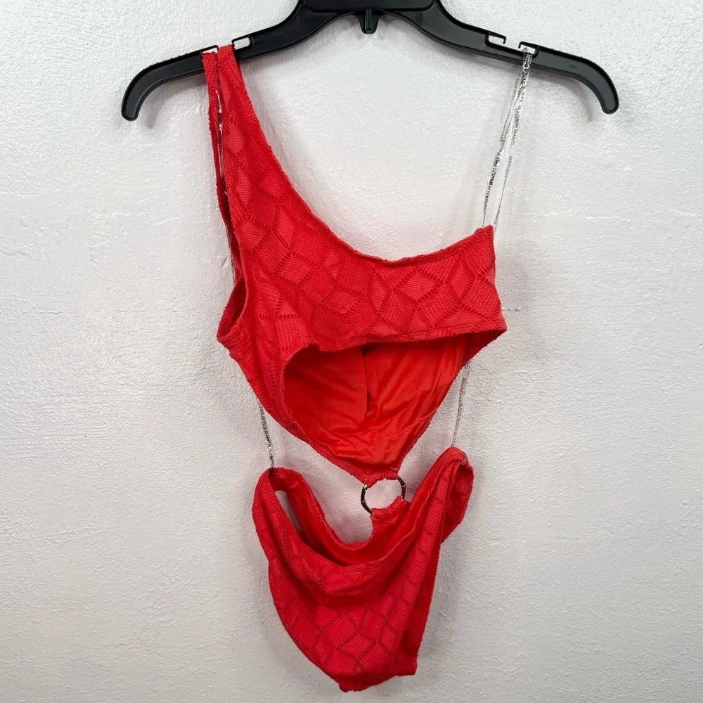 Vince Camuto One Piece Swimsuit Womens Size 6 Red Orange One-Shoulder Cutout - Picture 3 of 14